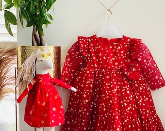 ROBE DE NOËL & JOUET Pour bébés et tout-petits filles - 6 mois 1 2 3 4 5 6 7 ans - Cadeau fait main pour les amoureux rouges / Costume de fête d’anniversaire