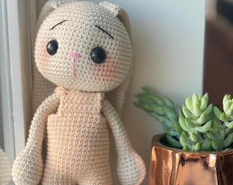 Handmade Bunny Gift ORGANIC STUFFED ANIMAL Crochet rabbit doll 100% Ecofriendly material soft toy for kids Nursery decor Baby shower present