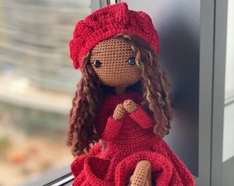 BLACK LADY CHRISTMAS Gift Decorative princess Handmade crochet doll Object for bookcases Ecofriendly artist baby Gift for adult and child