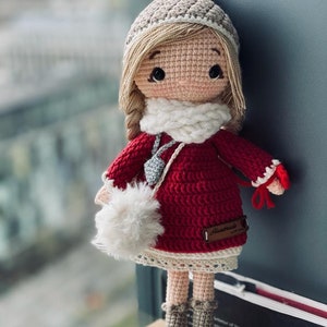 Bern - WINTER GIRL DOLL Handmade miniature woman Cotton filled crochet toy Unique gift for adult / kid Decorative item Friend for daughter