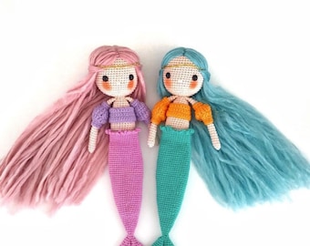 Cadeau d'anniversaire sirène pour fille, poupée en peluche faite main au crochet portable / petite-fille / baby shower unique - vente