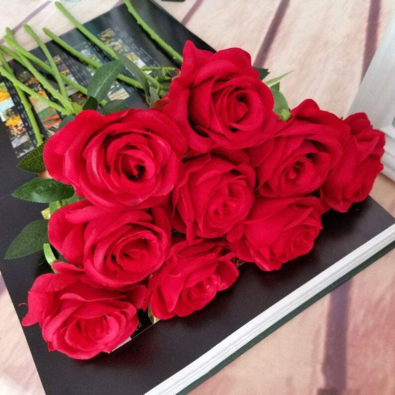 10pcs Artificial Rose Flower Silk 19in stem DIY Wedding Birthday Babyshow