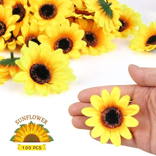 100pcs Artificial Sunflower Floral Head Fake Flowers Bouquet Home Decor 
