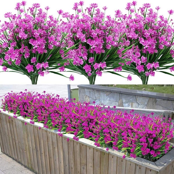 Artificial Outdoor Indoor Fake Flowers No Fade Faux Plastic Plants Garden Porch Window Box Décor UV Resistant Guaranteed (Fuchsia)