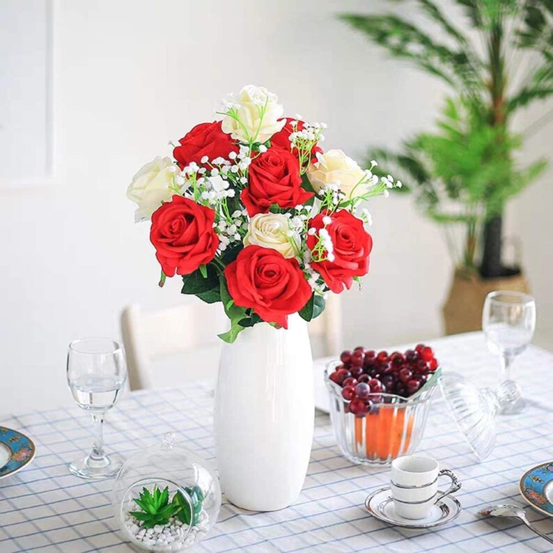 10pcs Artificial Rose Flower Silk 19in stem DIY Wedding Birthday Babyshow