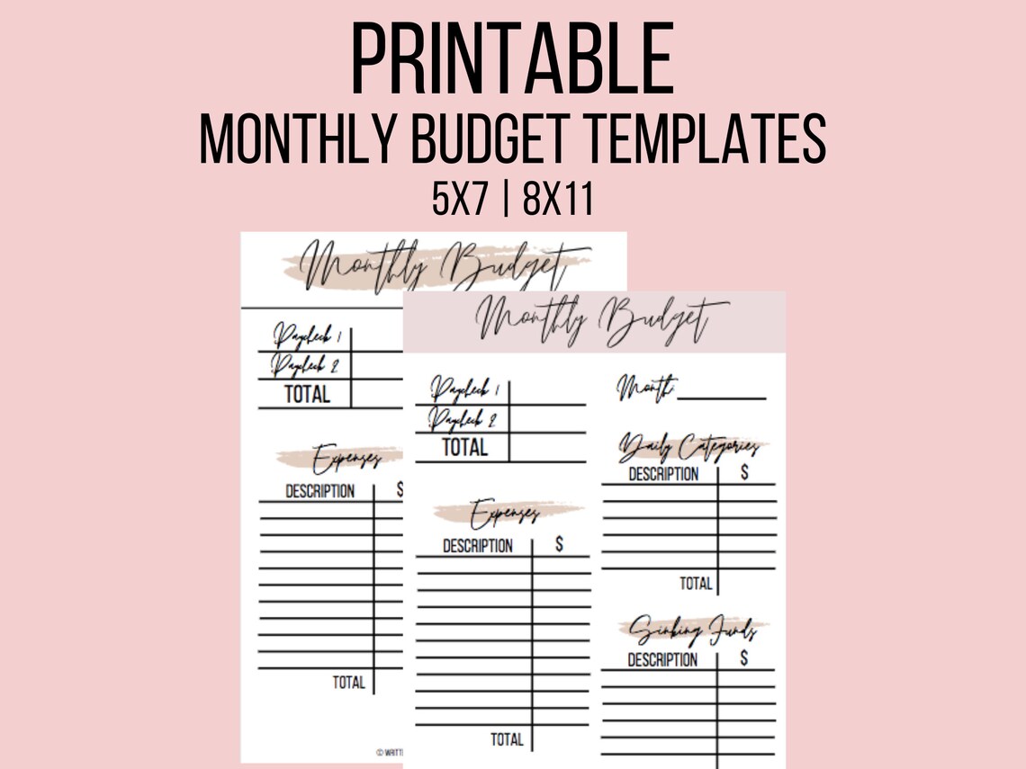 Monthly Budget Sheet Template Bundle 2 Pack Monthly Budget Etsy