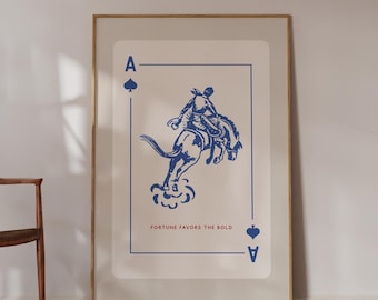 Blue Cowboy Ace of Spades Art Print: Retro Western Decor (Digital Download)