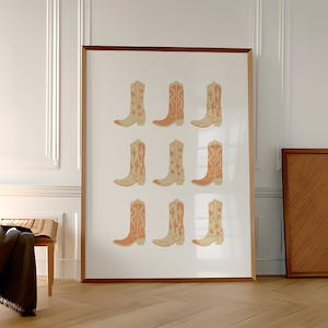 Neutral Cowboy-Boot Poster, Biege Wandkunst, Neutral Western Druck, Terrakotta Wand-Dekor, minimalistischer digitaler Download, einfache westliche Kunst
