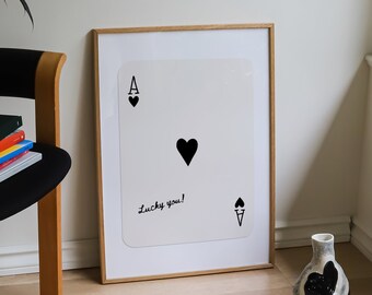 Carta da gioco Lucky You, Arte da parete alla moda, Stampa di carte da gioco, Stampa scaricabile, Arte da parete con citazione fortunata, Decorazione da parete estetica, Arte con citazione retrò