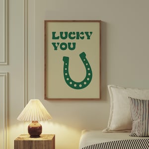 Lucky You Wall Art, Eclectic Western Wall Art, Horseshoe Print, 70s Wall Decor, Cowboy Print, Vintage Western Print, Retro Cowboy Poster