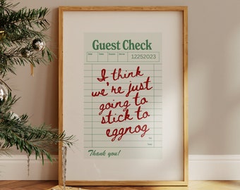 Impresión artística de "Cheque de invitados navideño con ponche de huevo", decoración navideña de moda (descarga digital)