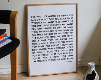 For What It's Worth, F Scott Fitzgerald Wall Art, Printable Wall Art, Quote Digital Download, Quote Print, Fitzgerald Quote, Digital Print