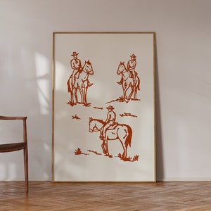 Rostcowboytryck, enkel western, digital nedladdning, bränt orange konst, cowboyväggkonst, minimalistisk väggkonst, westerndekor, vintagecowboy bild 2
