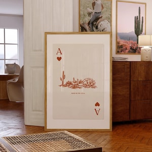 Retro Orange Western-Druck, Wüsten Spielkarte-Druck, Wandkunst des Südwestens, Vintage Cowboy-Kunst, Gebrannte Orange-Druck, Spielkarte Poster