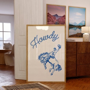 Blue Rope Howdy Wall Art, Cowboy Wall Art, Howdy Print, Blue Western Wall Art, Cowboy Wall Art, Western Poster, Indigo Blue, Cowboy Print