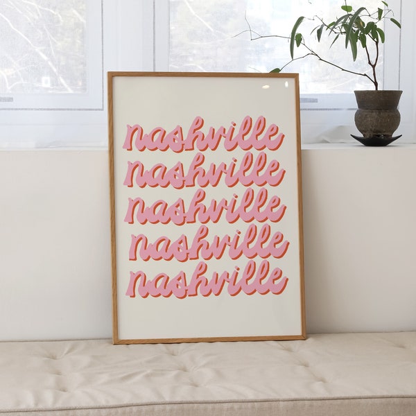 Nashville Print, Pink Nashville, Nashville Tennessee Art, Western Wall Decor, Country Music Print, Nashville Poster, Pink Neutral Wall Art