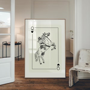Karta do gry Cowgirl, czarno-biała sztuka ścienna Cowgirl, retro wydruk Western, ilustracja Cowboy, wydruk Vintage Cowboy, sztuka ścienna Rodeo