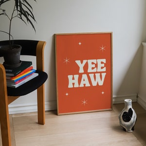 Impresión retro de Yeehaw, cartel de Yeehaw, arte de la cita del vaquero, impresión occidental retro, decoración de la pared naranja quemada, cartel occidental, impresión del óxido, arte de la pared de los años 70