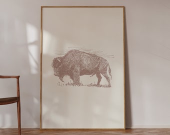 Buffalo Wall Art, Bison Print, Western Decor, Boho Wall Decor, Nomad Art, Buffalo Print, Bison Wall Art, Farmhouse Decor, Digital Download