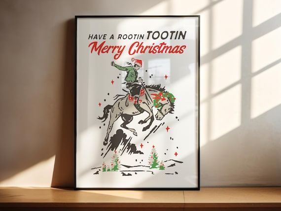 Retro Santa Cowboy Christmas Print, Western Holiday Decor (Digital Download)