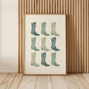 Sage Green Western Print, Cowboy Boots Poster, Green Boho Wall Art, Boho Western, Digital Download, Forest Green Gallery Wall Art, Green Art
