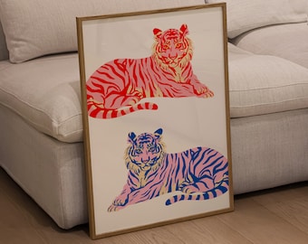 Colorful Tiger Print, Colorful Wall Art, Big Cat Wall Art, Printable Wall Art, Animal Print Pattern, Modern Poster, Home Decor, Abstract Art