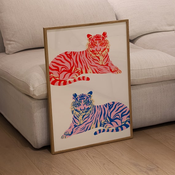 Colorful Tiger Print, Colorful Wall Art, Big Cat Wall Art, Printable Wall Art, Animal Print Pattern, Modern Poster, Home Decor, Abstract Art