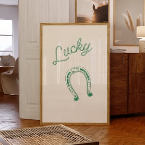Green Lucky Wall Art, Horseshoe Wall Art, Green Wall Art, Cowboy Wall Art, Western Poster, Kelly Green, Cowboy Print, Vintage Western Art