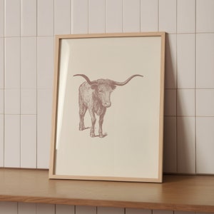 Longhorn Wall Art, Western Print, Texas Longhorn Print, Beige Minimalist Decor, Modern Western Art, Farmhouse Decor, Southwestern Wall Art