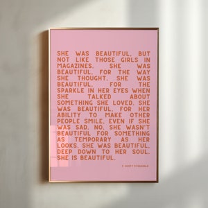 She Was Beautiful, F Scott Fitzgerald Print, Printable Wall Art, Digital Download, Quote Print, Digital Prints, Wall Art, Printable Quotes
