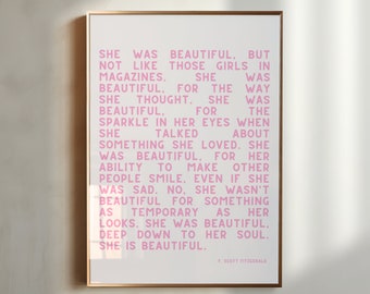 She Was Beautiful Print, F Scott Fitzgerald, Printable Wall Art, Digital Download, Quote Print, Digital Prints, Wall Art, Printable Quotes
