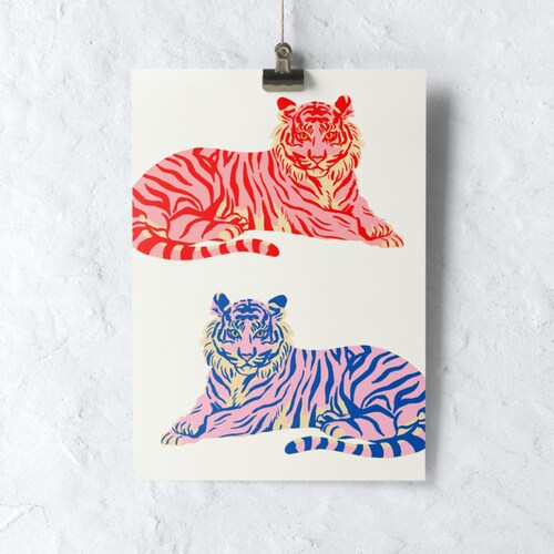 Colorful Tiger Print Colorful Wall Art Big Cat Wall Art Etsy