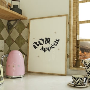 Bon Appétit Print, French Kitchen, Bon Appetit Sign, French Wall Art, Boho Kitchen Decor, Retro Quote Print, French Wall Art, Retro Kitchen