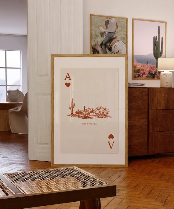Retro Orange Western Print, Desert Playing Card Print, Southwestern Wall Art, Vintage Cowboy Art, Burnt Orange Print, Playing Card Poster