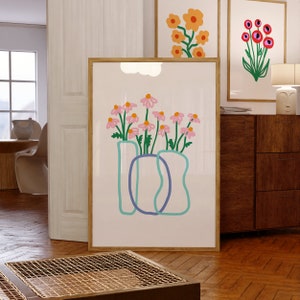 Funky Blumenvasen, Retro Blumendruck, Blumenstrauß, Blumenkunst, Abstrakte Blumen, Mid-Century Wandkunst, Retro Print, Blumen Poster