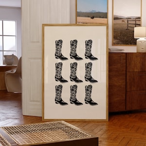 Black and White Western Wall Art, Simple Western Print, Cowboy Boots Poster, Minimalist Wall Art, Western Decor, Vintage Cowboy Boot Print