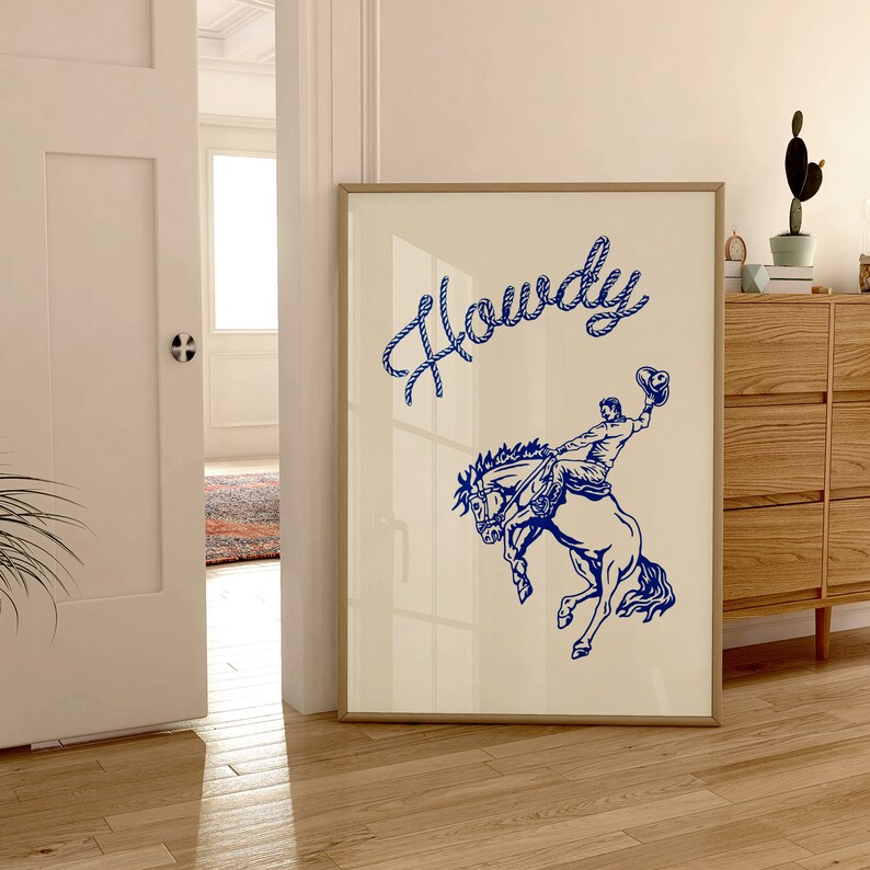 Blue Rope Howdy Wall Art, Cowboy Wall Art, Howdy Print, Blue Western ...