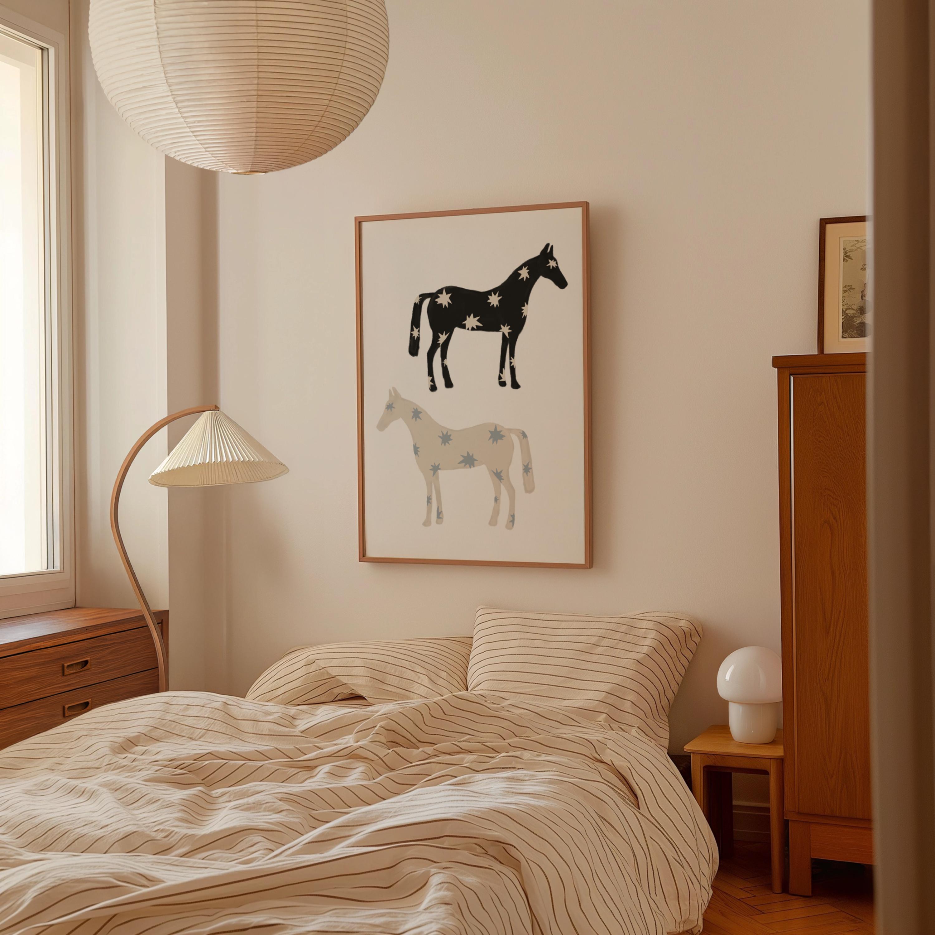 star horse 絵画アート原画　パステル画 Star Horses, Vintage Horse Wall Art, Star Horse Print, Horse Folk