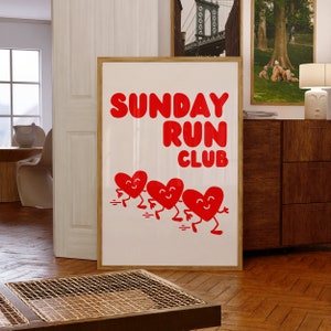 Sunday Run Club, arte della parete da corsa, poster della maratona, stampa del corridore, poster della pista, cartone animato retrò, arte della corsa degli anni '90, regalo del corridore, arredamento della palestra