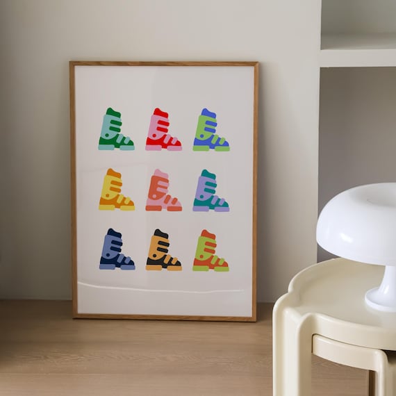 Colorful Ski Poster, Ski Boot Wall Art, Winter Ski Print, Snowboarder Wall  Art, Maximalist Wall Decor, Digital Download, Retro Skiing Decor