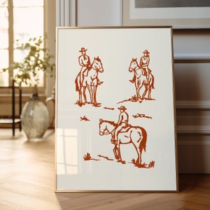 Rostcowboytryck, enkel western, digital nedladdning, bränt orange konst, cowboyväggkonst, minimalistisk väggkonst, westerndekor, vintagecowboy bild 3