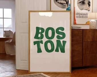 Cartel de Boston, Arte verde de la pared de Boston, Boston Massachusetts, Arte de la pared de Nueva Inglaterra, Impresión digital de la costa este, Impresión de Boston, Verde y blanco
