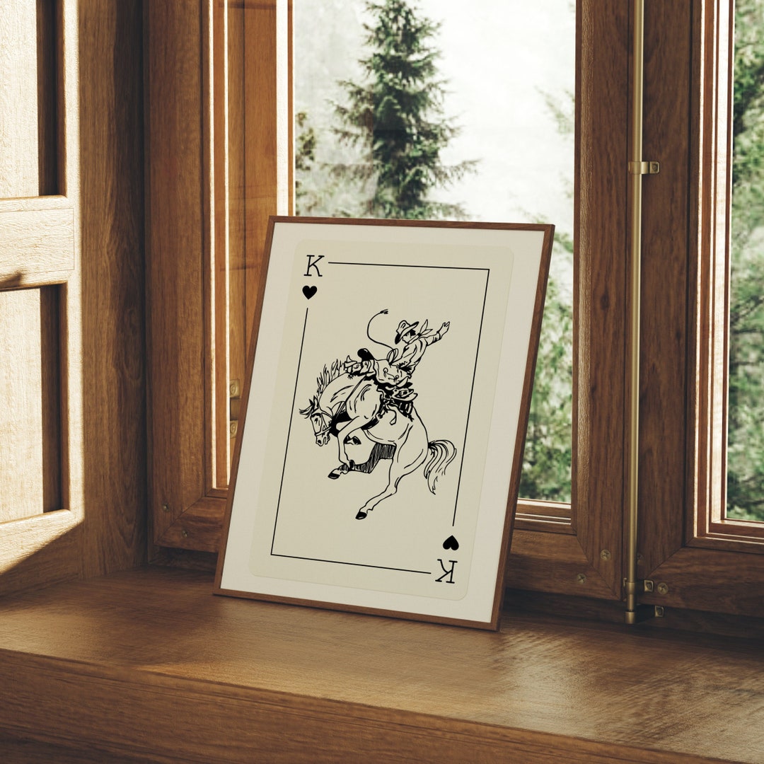 Cowboy Playing Card Print, Black and White Cowboy Wall Art, Retro ...