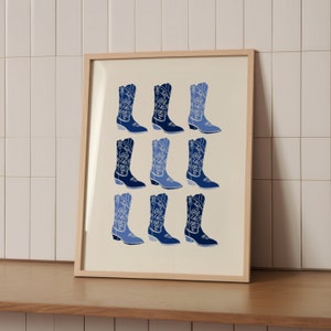 Blue Western Print, Cowboy Boots Poster, Boho Wall Art, Boho Western, Indigo Digital Download, Blue Print, Gallery Wall Art, Boho Print