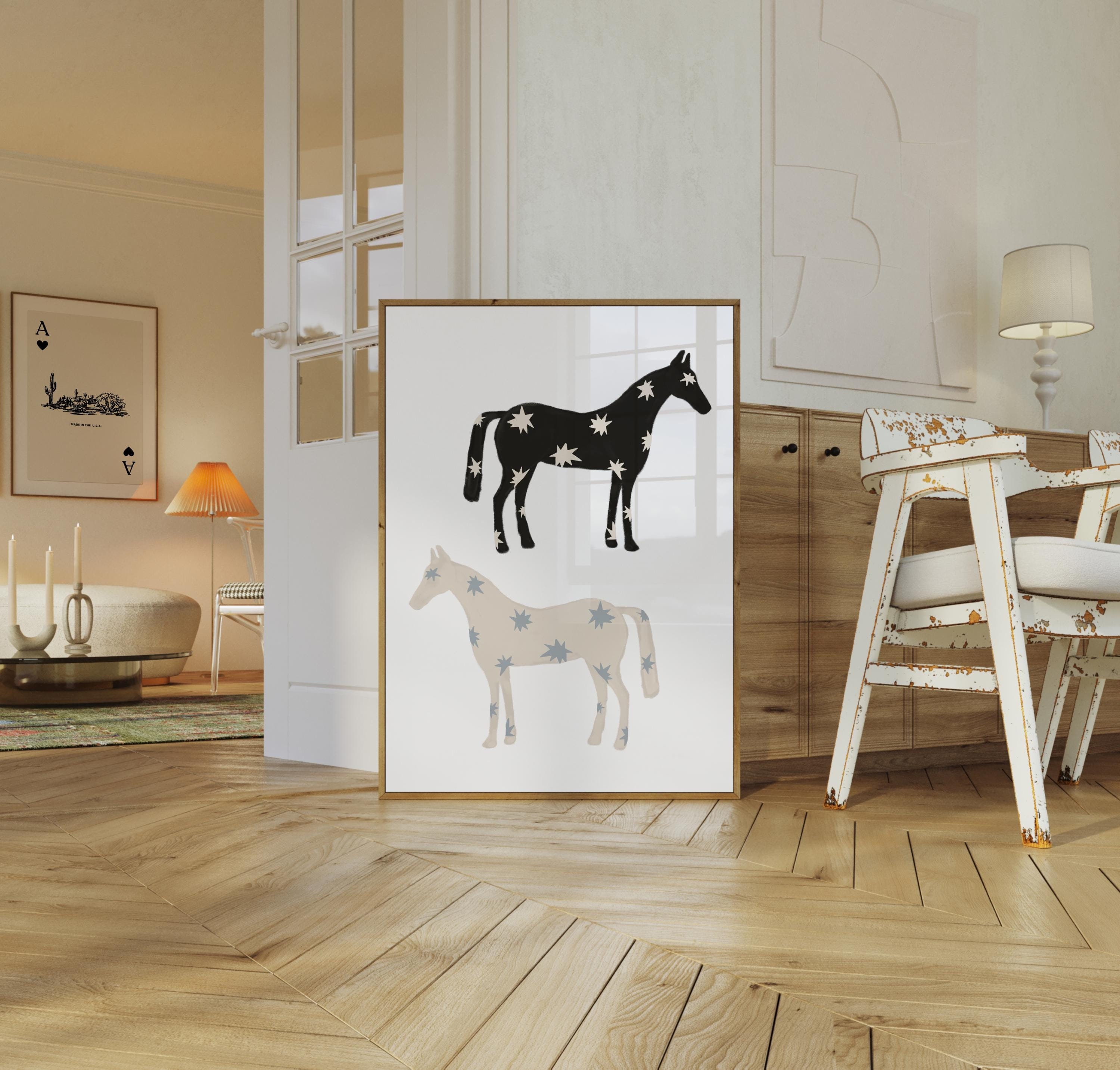 star horse 絵画アート原画　パステル画 Star Horses, Vintage Horse Wall Art, Star Horse Print, Horse Folk