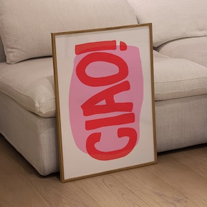 Ciao Poster, Red and Pink Wall Art, Ciao Print, Vintage Poster, Italian Wall Art, Downloadable Print, Digital Download, Living Room Decor
