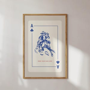 Make Your Own Luck Print, Blue Cowboy Wall Art, Retro Western Print, Cowboy Playing Card Print, Cowboy Illustration, Vintage Cowboy Decor
