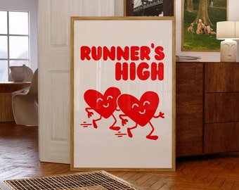 Impresión alta del corredor, arte de la pared de la carrera, cartel del club de carrera, impresión del corredor, cartel de la pista, dibujos animados retro, atletismo de los años 90, regalo del corredor, carrera retro