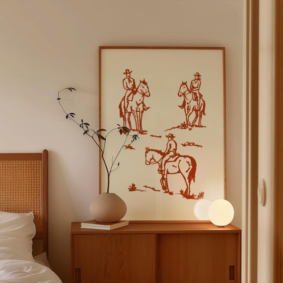 Rust Cowboy Print, Simple Western, Digital Download, Burnt Orange Art, Cowboy Wall Art, Minimalist Wall Art, Western Decor, Vintage Cowboy