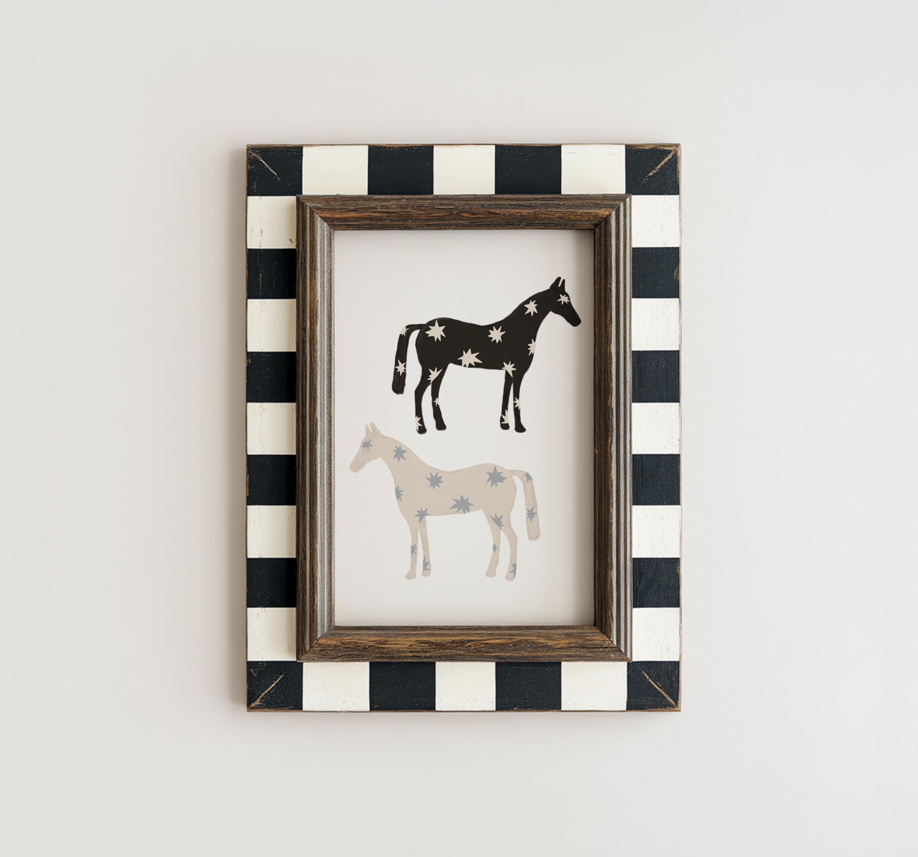 Star Horses, Vintage Horse Wall Art, Star Horse Print, Horse Folk